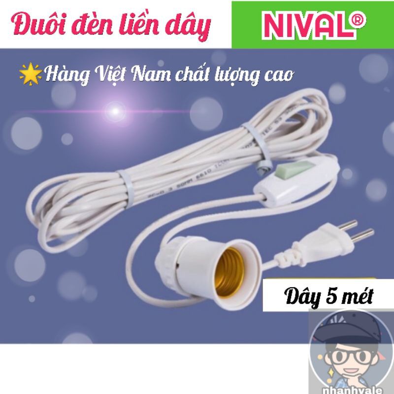 Đuôi đèn liền dây NIVAL® Dây 2.5 và 5mét, đuôi đèn chống vỡ chịu nắng mưa, tay bật dạ quang | BigBuy360 - bigbuy360.vn