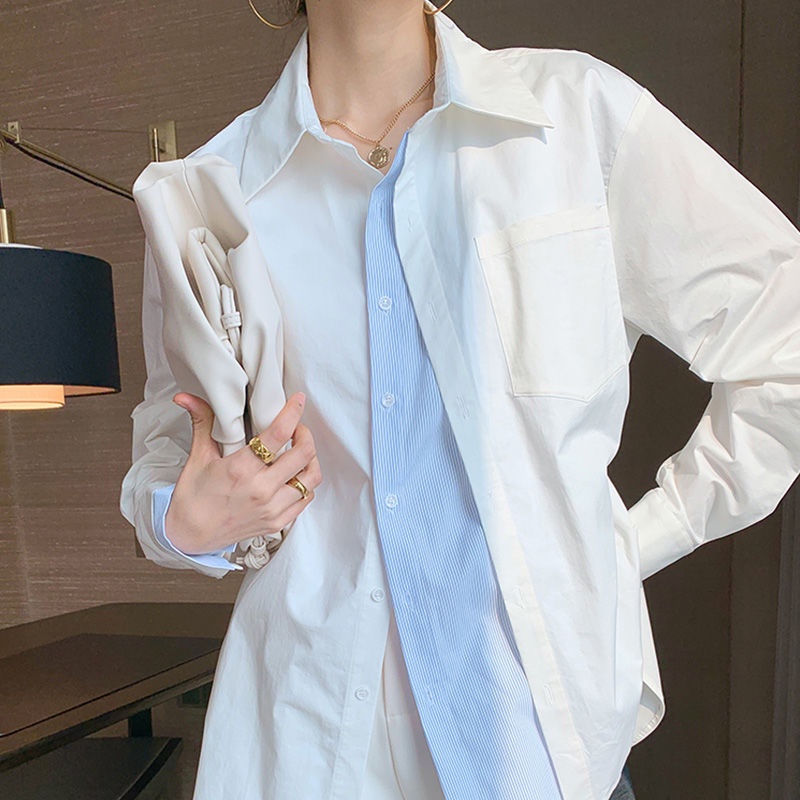 Áo sơ mi IELGY dài tay họa tiết kẻ sọc phong cách hồng kông thời trang cho nữ