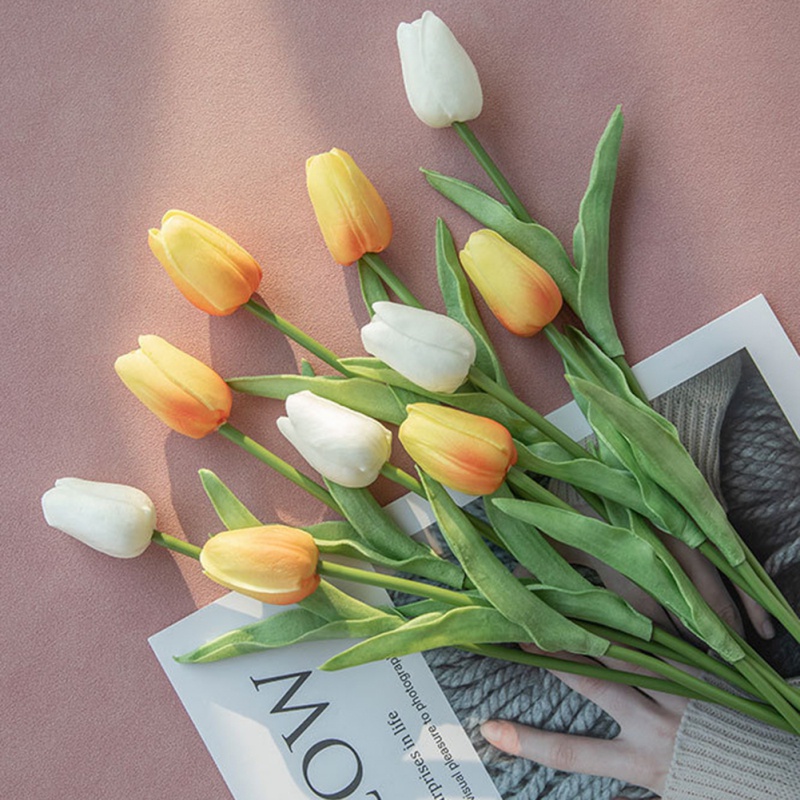 Set 3 Hoa Tulip Giả Mini Bằng Da PU Trang Trí