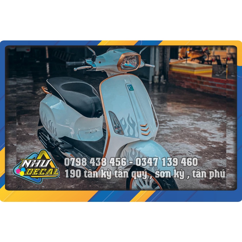 Tem rời Lửa  Justin Bieber xe Vespa 2014 xe trắng
