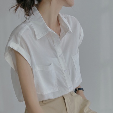 Áo Sơ Mi Trắng Tay Ngắn Hai Túi Dáng Rộng Thời Trang Mùa Hè Hàng Mới  Dành Cho Bạn Nữ