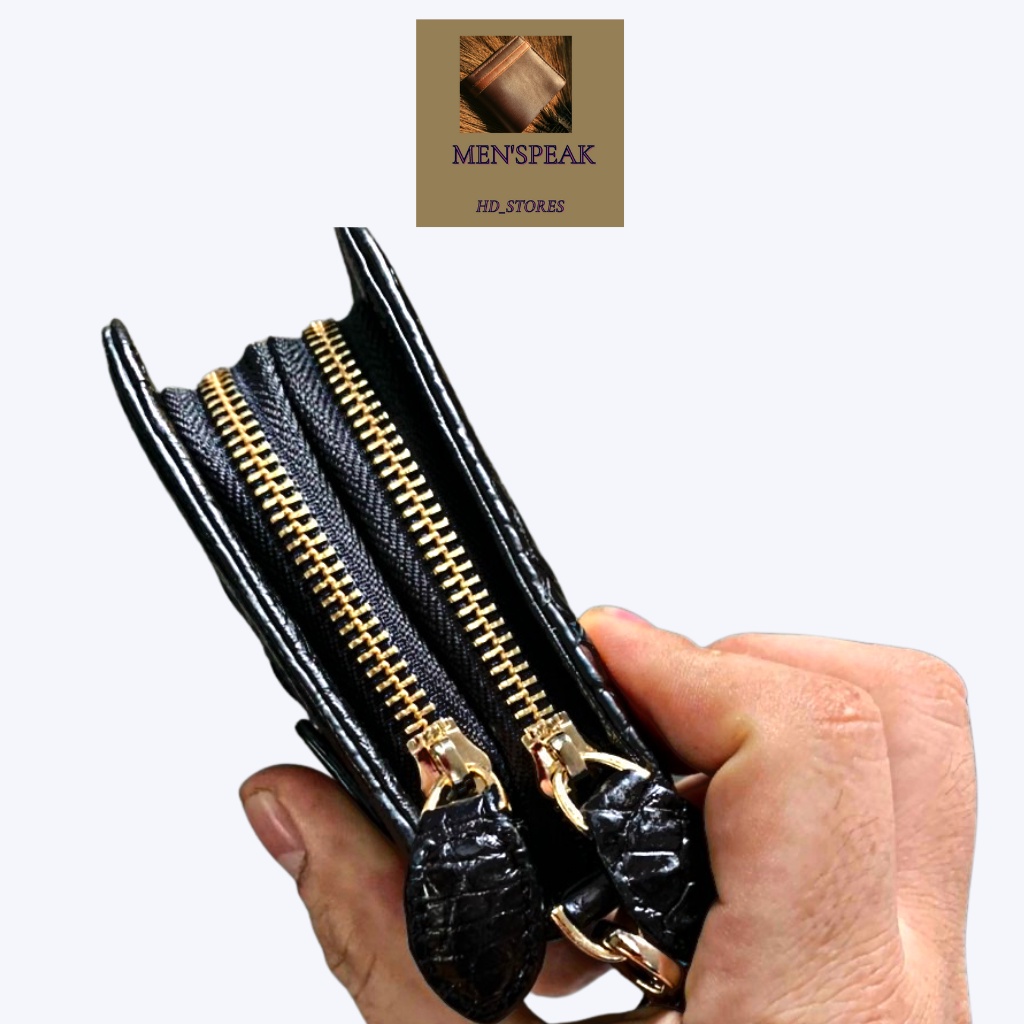 Ví cầm tay nam da cá sấu, ví da cầm tay nam 2 khóa màu đen và màu nâu.