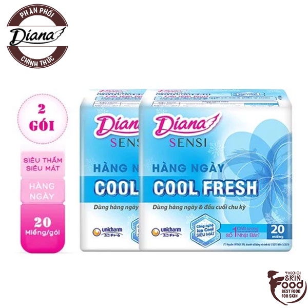 [Tặng Kèm Gói 8 Miếng] Băng Vệ Sinh Diana Sensi Hằng Ngày Cool Fresh - 2 Gói x 20 Miếng [che tên sản phẩm khi giao hàng]