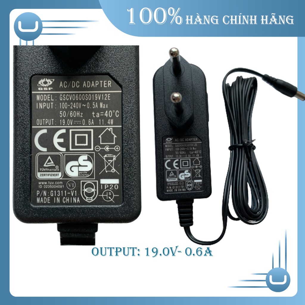 Adapter sạc pin dành cho robot hút bụi U Ultty, Liectroux, Medion, Ecovas, output 19V-0,6A 11,4W- Hàng chính hãng