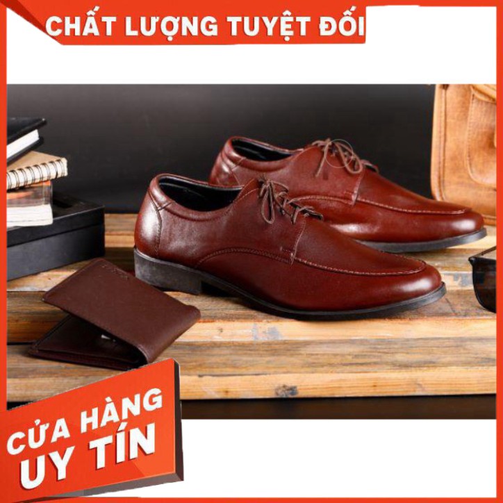 Giày nam da thật Tmark Tăng Chiều Cao 5cm cột dây Nâu đêm, giày tây đẹp phù hợp công sở, tiệc sang trọng dễ phối đồ. kun