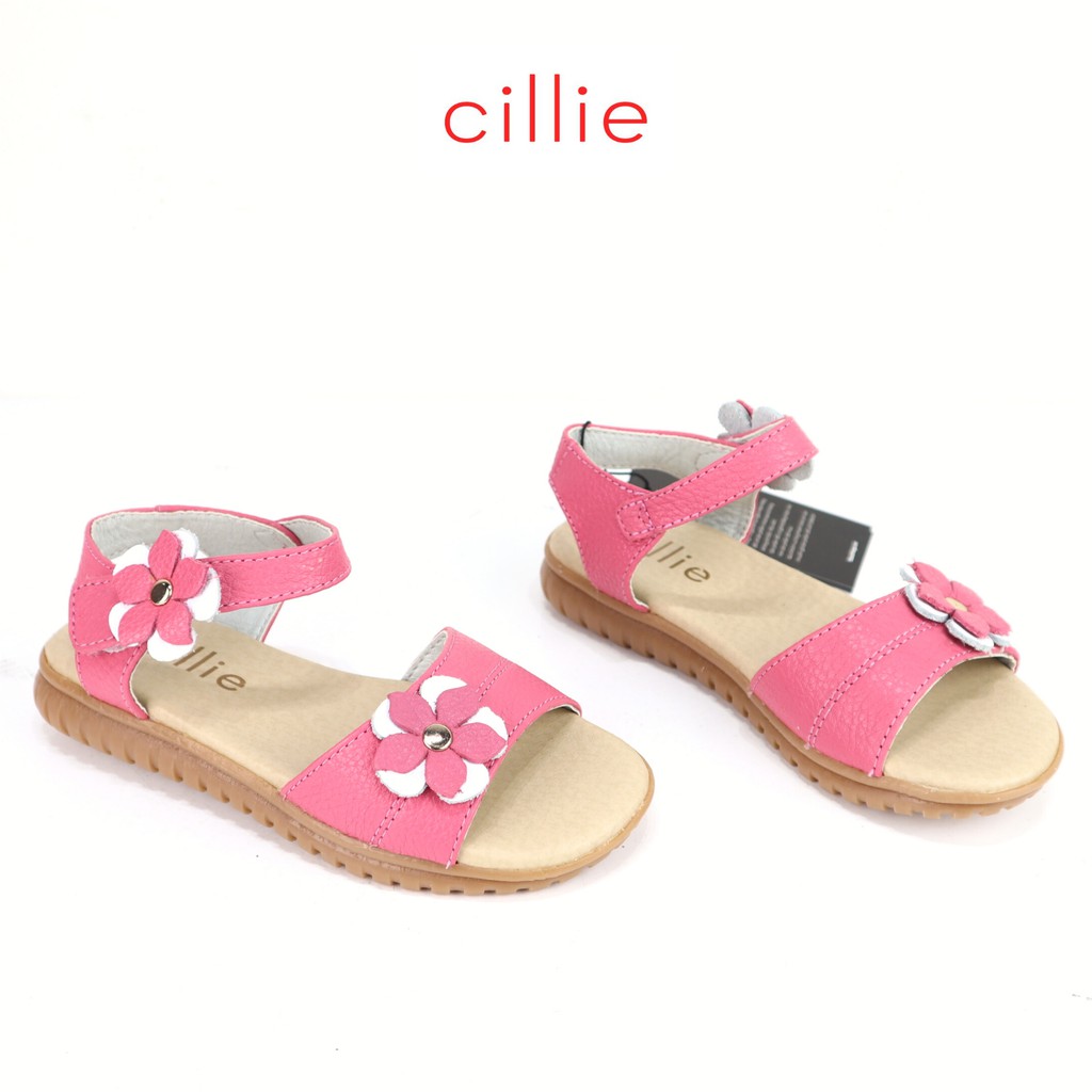 Giày sandal bé gái quai ngang basic phối nơ dễ thương da thật êm mềm đi học đi chơi Cillie 1159