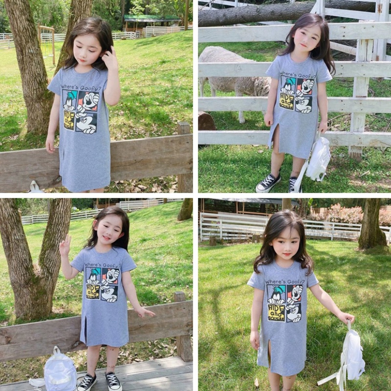 Đầm Thun Dài Tay Ngắn Phong Cách Hàn Quốc Cho Bé Gái