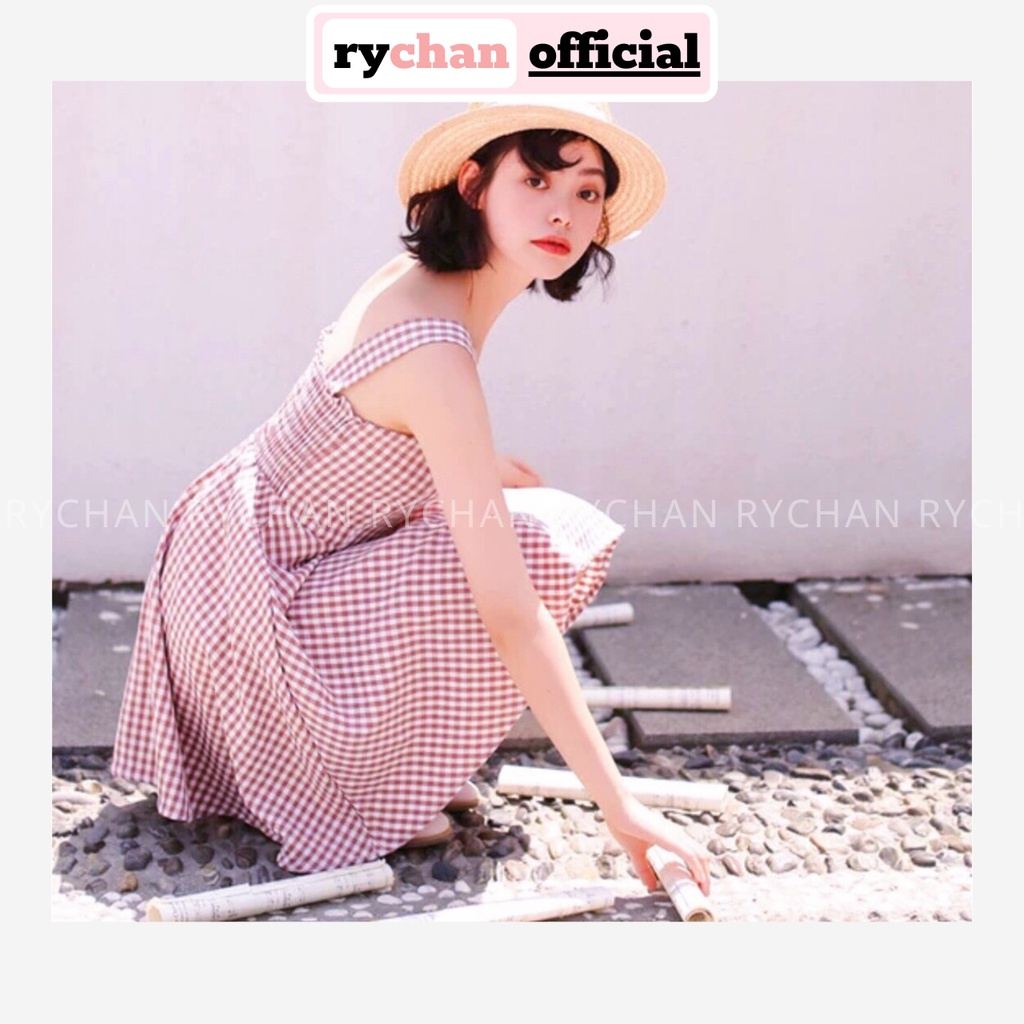 DX807 - Đầm Xòe Caro Hồng Hai Dây