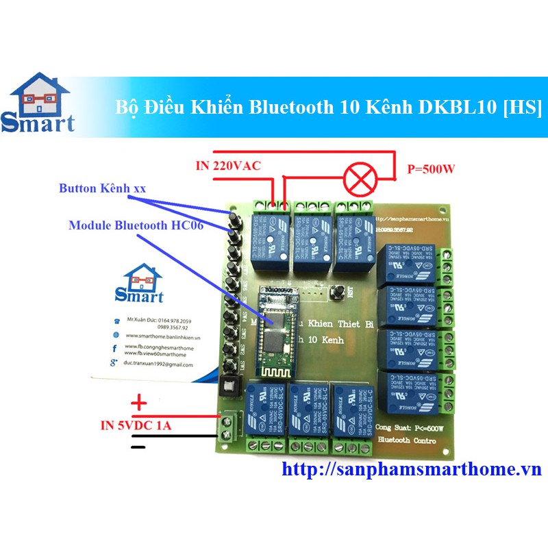 Bộ điều khiển thiết bị từ xa 10 kênh qua bluetooth