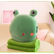 Chăn gối văn phòng hình thú ếch - khỉ - thỏ - sư tử ngộ ngĩnh, Bộ chăn gối văn phòng hình thú tròn siêu đáng yêu.