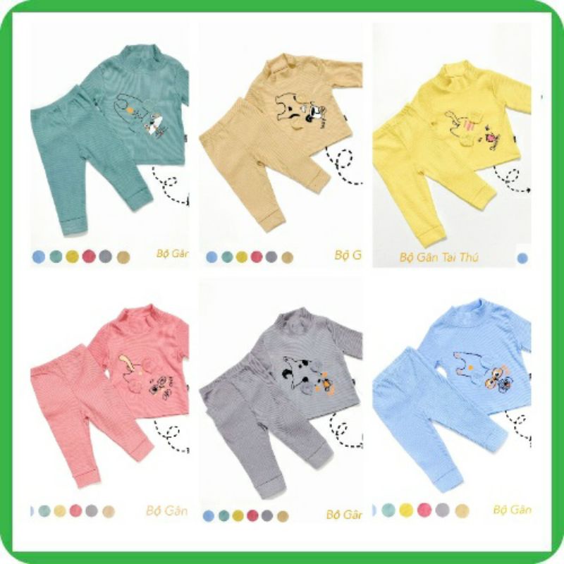 Bộ Dài Tay Cổ 3 Phân Len Gân Tai Thú Cho Bé Sz 8-18 kg