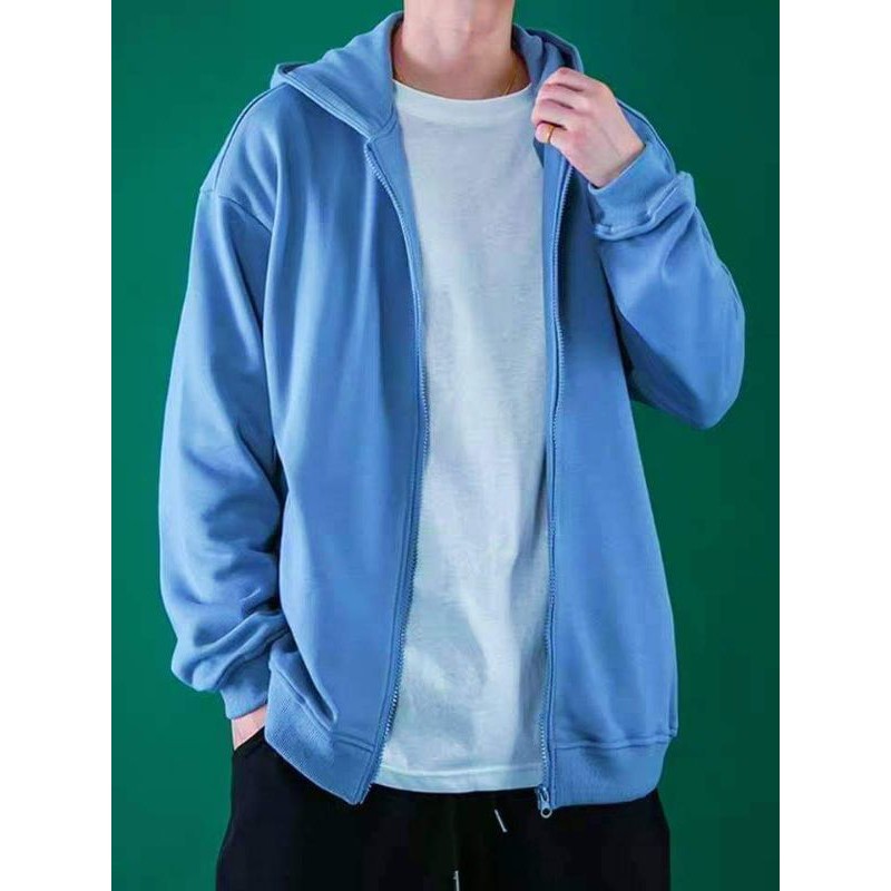 Áo khoác nỉ ngoại hoodie BASIC form rộng khóa kéo tròn áo nỉ nam nữ Unisex