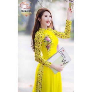 Bộ áo dài họa tiết tay hoa nhí(ảnh cuối khách tự chụp,quá xinh 😘😍😍)