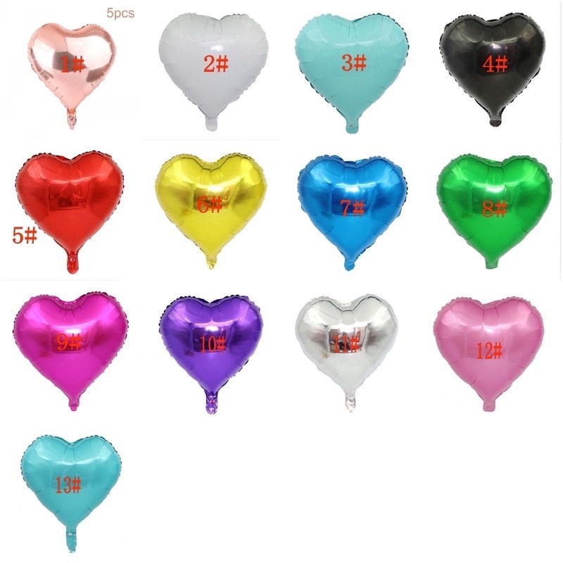 Set 5 bong bóng lá nhôm hình trái tim 18&quot; trang trí tiệc cưới/sinh nhật
