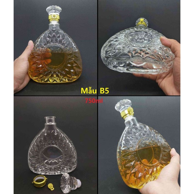 Chai, Bình Đựng Rượu Thủy Tinh Cao Cấp 750ml. Mẫu XO Tam Giác