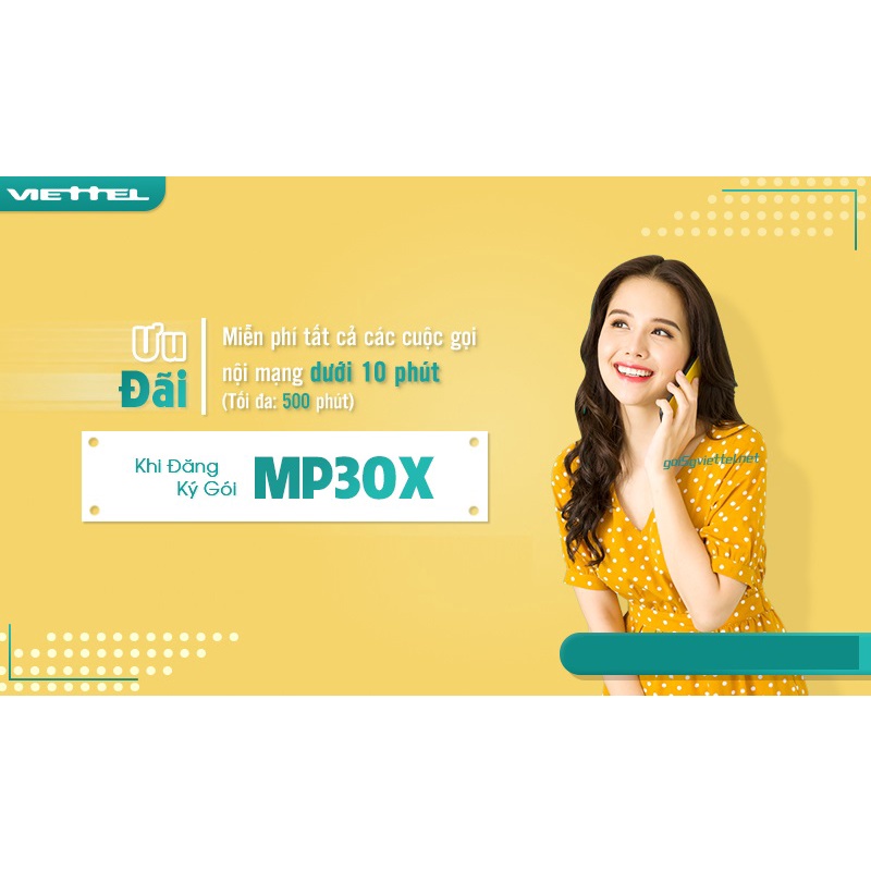 Sim viettel 4G MP30X miễn phí cuộc gọi nội mạng dưới 10 phút tối đa 500 phút gọi trong tháng, sim gọi telesale