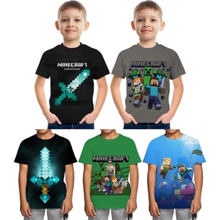 Áo thun in hình game minecraft 3d thời trang dành cho bé trai
