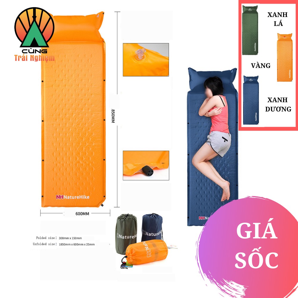 [CHÍNH HÃNG] Đệm Hơi Liền Gối Một Người Naturehike Êm Ái Dành Cho Ngủ Trưa Văn Phòng, Du Lịch, Dã Ngoại NH15Q002-D