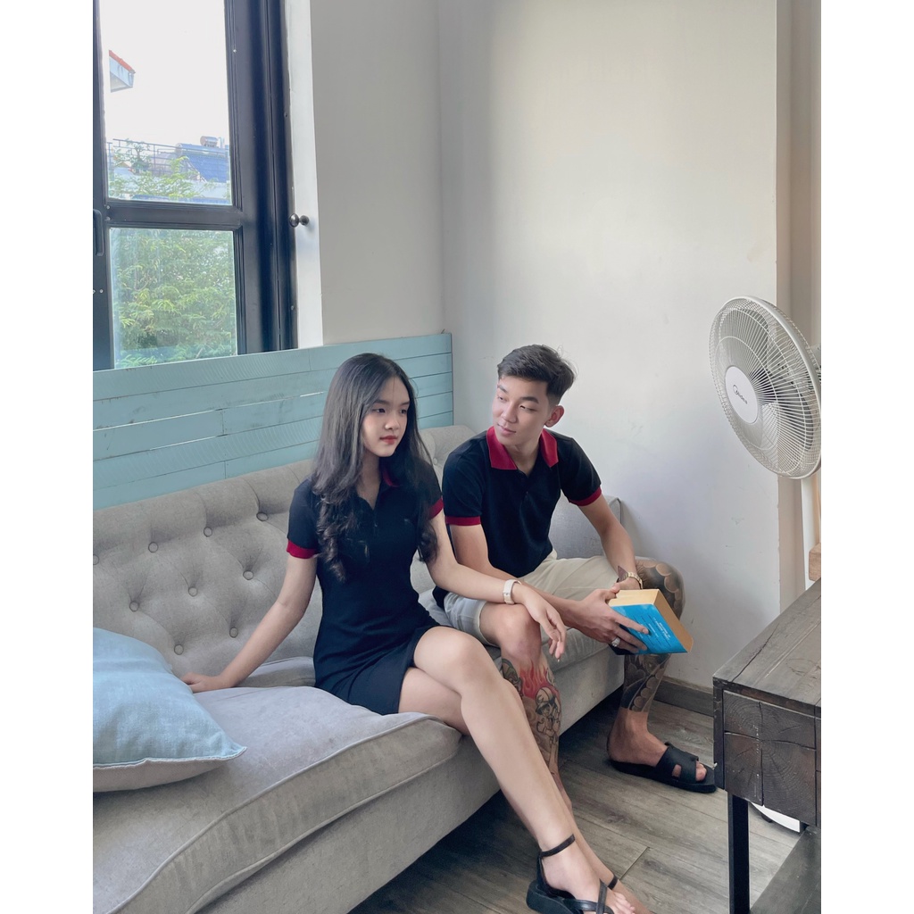 Set Đồ Đôi Phối Viền Đỏ Váy Body + Áo Nam