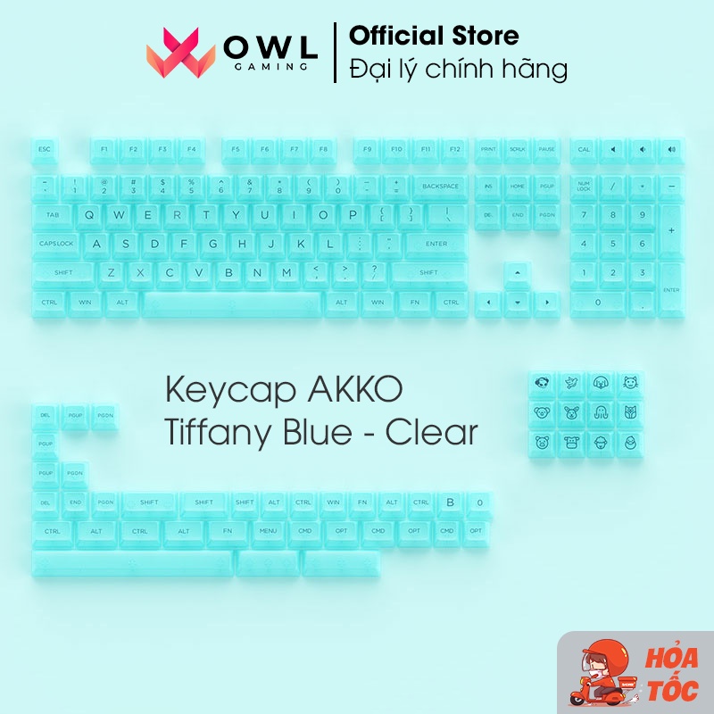 Set keycap AKKO Tiffany Blue (PC / ASA-Clear profile / 155 nút) - Keycap trong suốt xuyên led dành cho bàn phím cơ