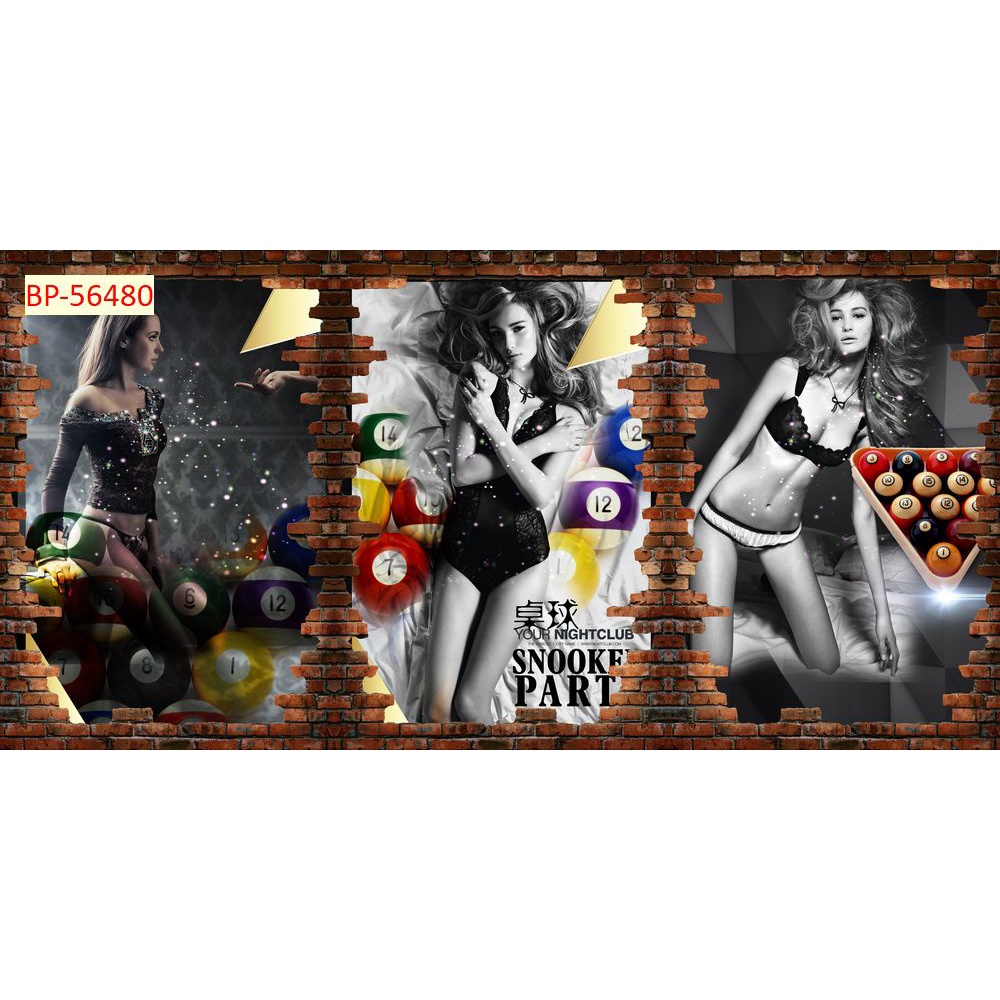 Tranh dán tường bida 3D giá rẻ, miễn Phí chèn tên riêng Quán, chèn chữ và logo theo yêu cầu