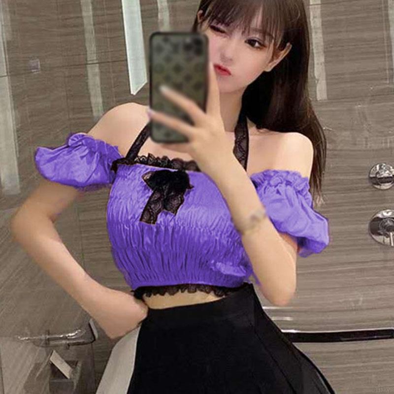 Áo Croptop Tay Phồng Thiết Kế Trễ Vai Phong Cách Hàn Quốc Dành Cho Nữ
