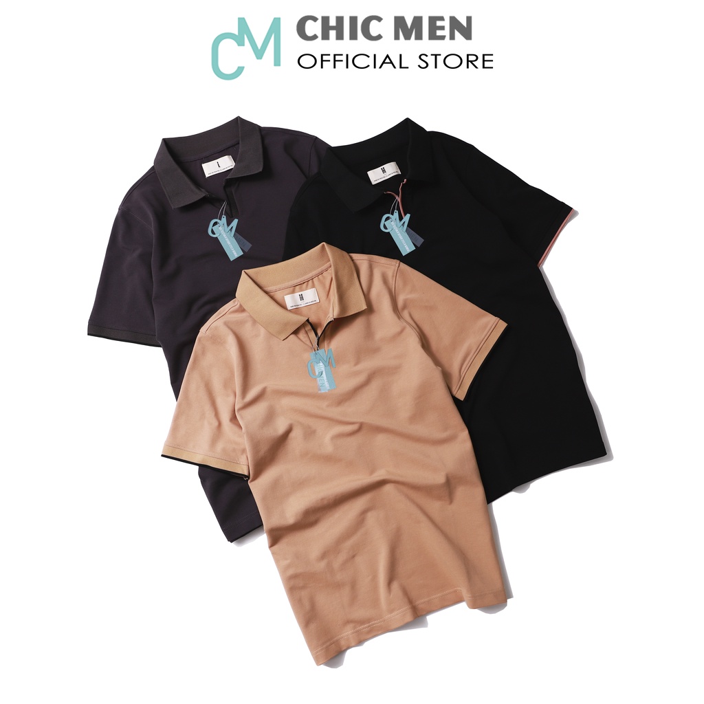 Áo POLO nam cổ chữ V Bo Hồng, vải cá sấu CVC, form regular, lịch lãm, màu Đen - CHICMEN | BigBuy360 - bigbuy360.vn