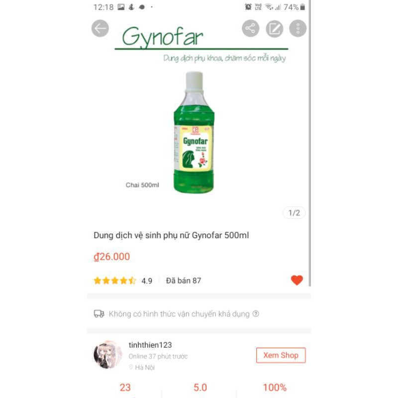 (Đăng lại sp bị xóa)Dung dịch Gynofar (250 - 500 ml)