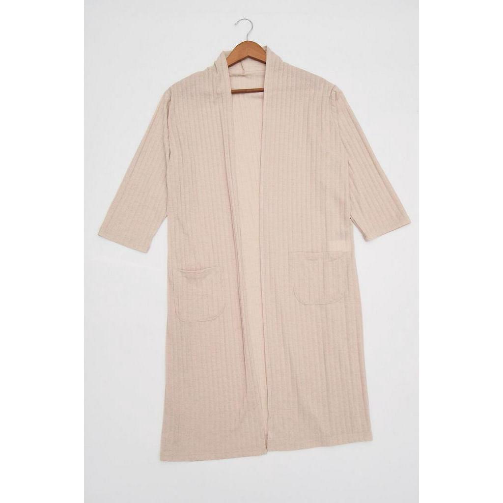 Áo khoác cardigan thun gân tay lỡ, hai túi trước CEN3FA