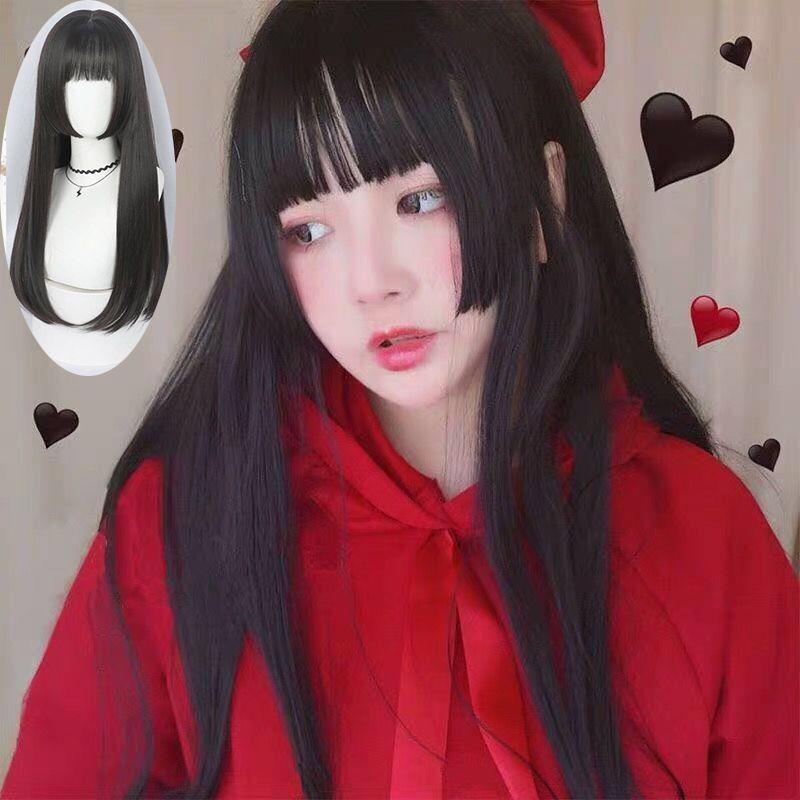 Tóc Giả Dài Thẳng Mềm Mại Màu Đen Phong Cách Lolita Nhật Bản Cho Nữ