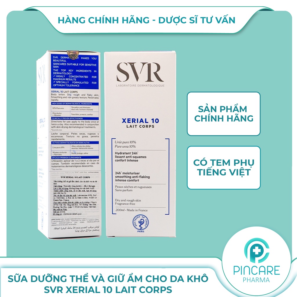 Sữa dưỡng thể và giữ ẩm SVR Xerial 10 Lait Corps 200ml cho da khô và rất khô - Hàng chính hãng - Nhà Thuốc PinCare