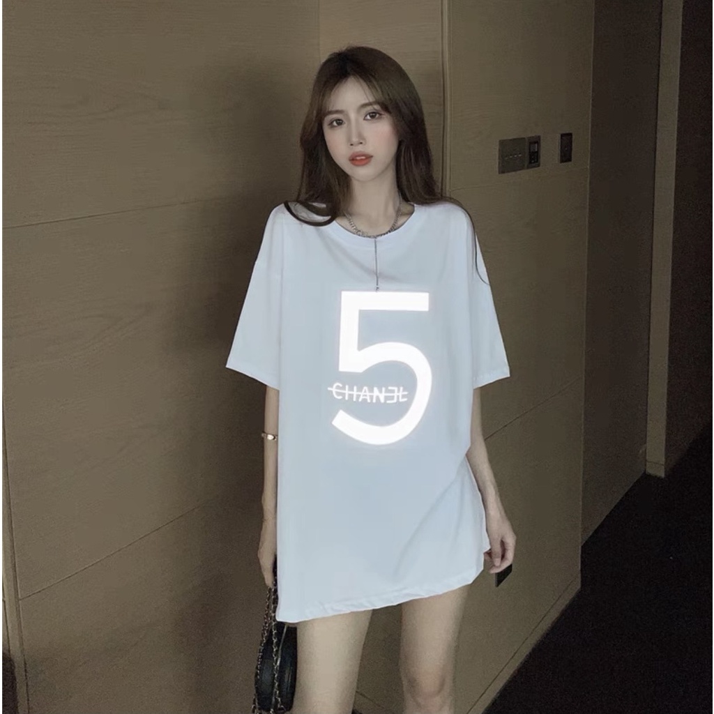 🎀Áo thun unisex form rộng tay lỡ phản quang Chan3l, style dành cho cả nam, nữ. Chất thun cotton dày mịn, Fresize từ 75kg