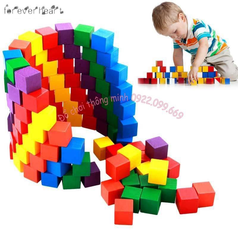 Khối Gỗ vuông Lập Phương Nhiều Màu Sắc Vui Nhộn Cho Bé