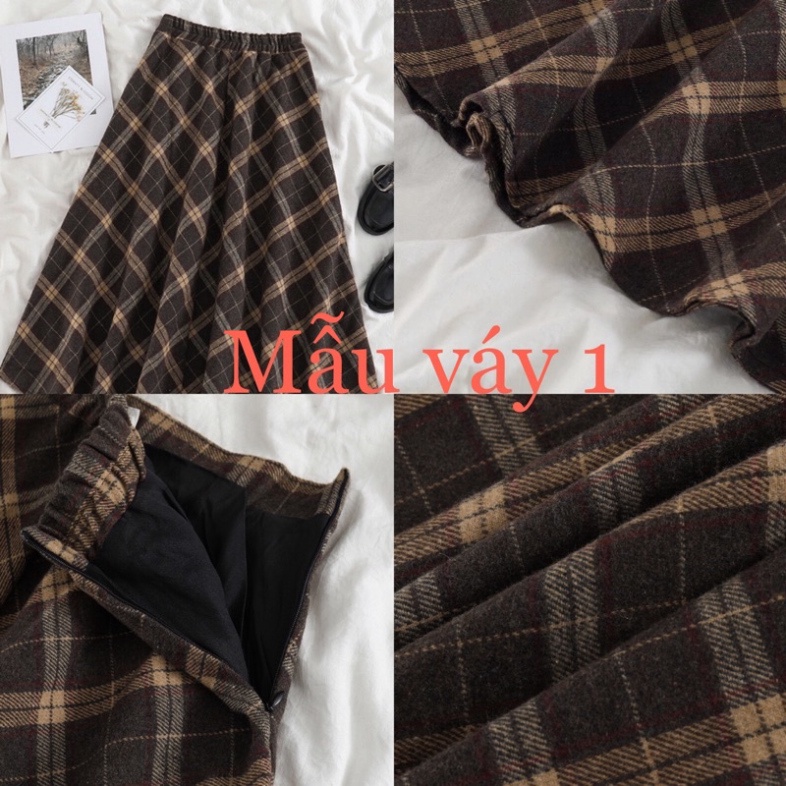 Chân váy dạ kẻ dáng dài vintage. Chân váy dài xoè ulzzang style - Hàng mới về