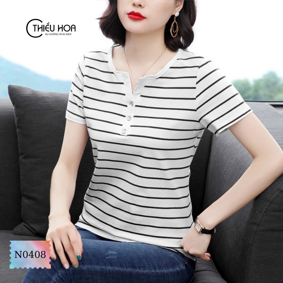Áo thun hoạ tiết sọc ngang chất liệu cotton mềm mịn mát mẻ THIỀU HOA  AN1N0408 | BigBuy360 - bigbuy360.vn