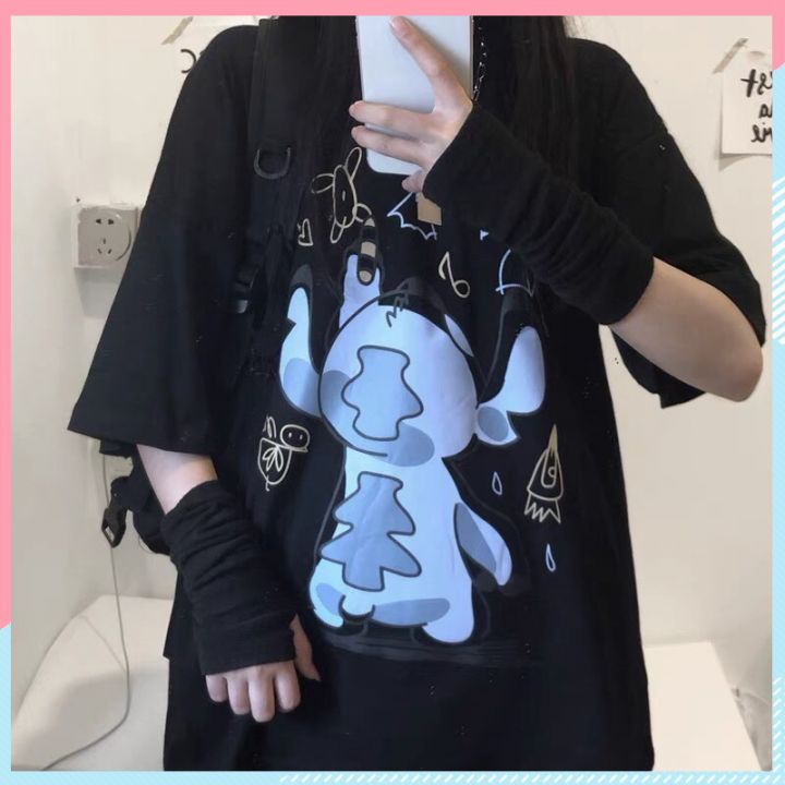 Áo thun unisex tay lỡ form rộng, áo phông nam nữ form rộng chất mát mịn thấm hút mồ hôi in hình STITCH