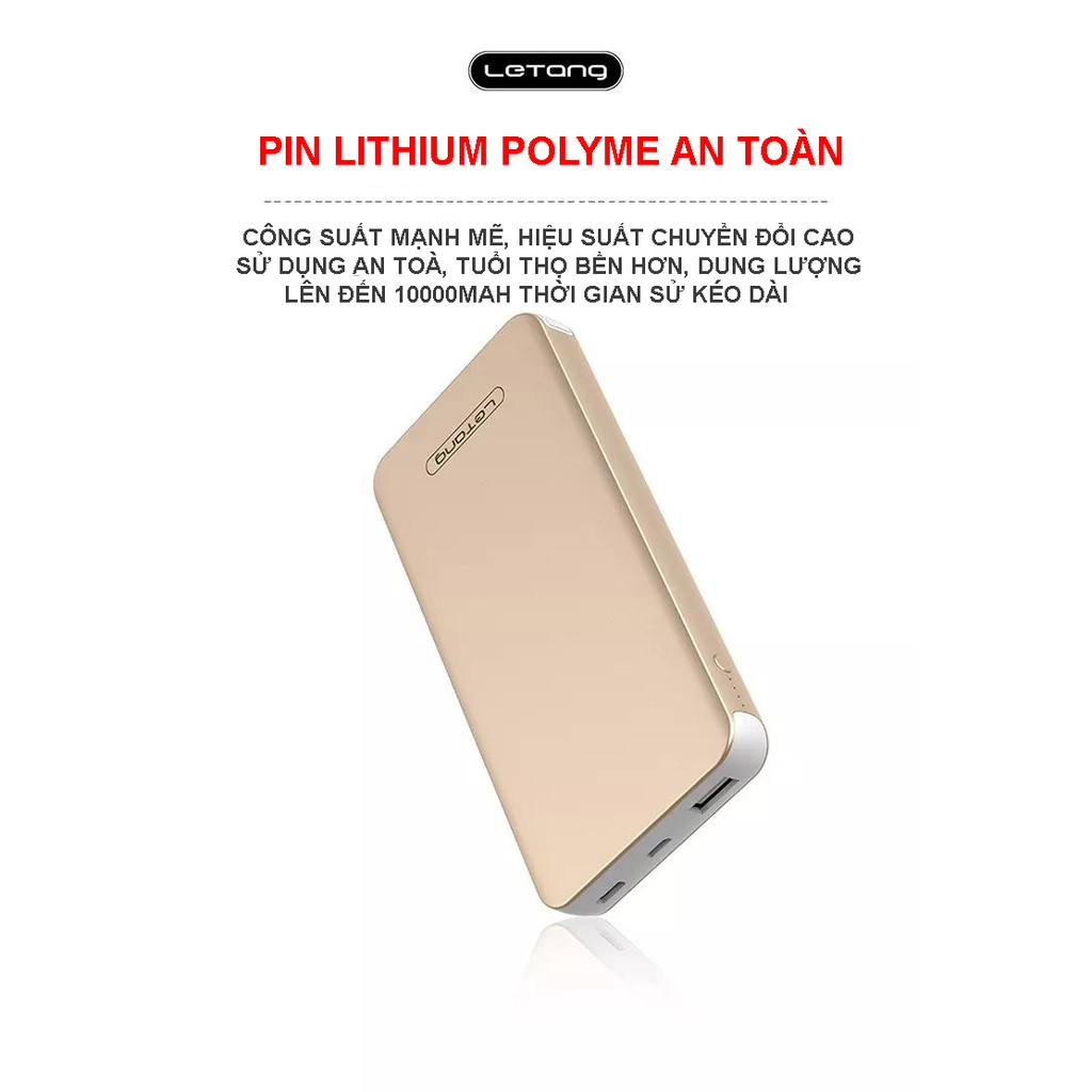 Pin dự phòng LETANG S300 - 10.000mAh siêu mỏng, siêu nhẹ, chống sốc tự ngắt khi sạc đầy cho iPhone, Samsung, OPPO,...