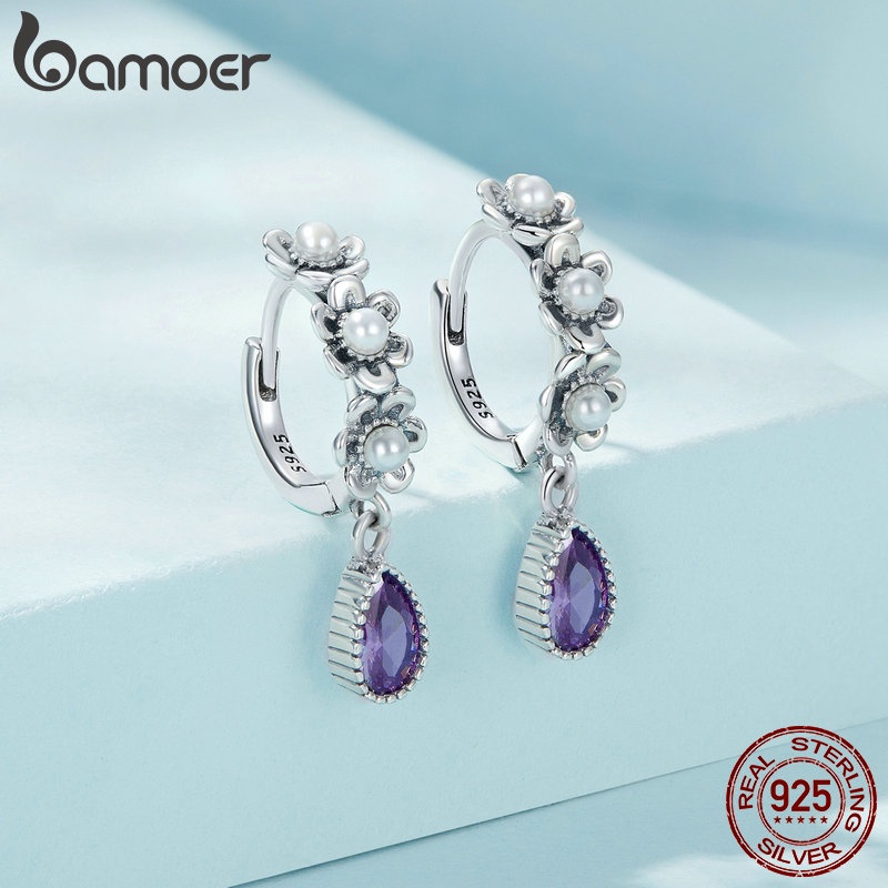 Bông tai BAMOER SCE1472 bạc 925 đính ngọc trai giả