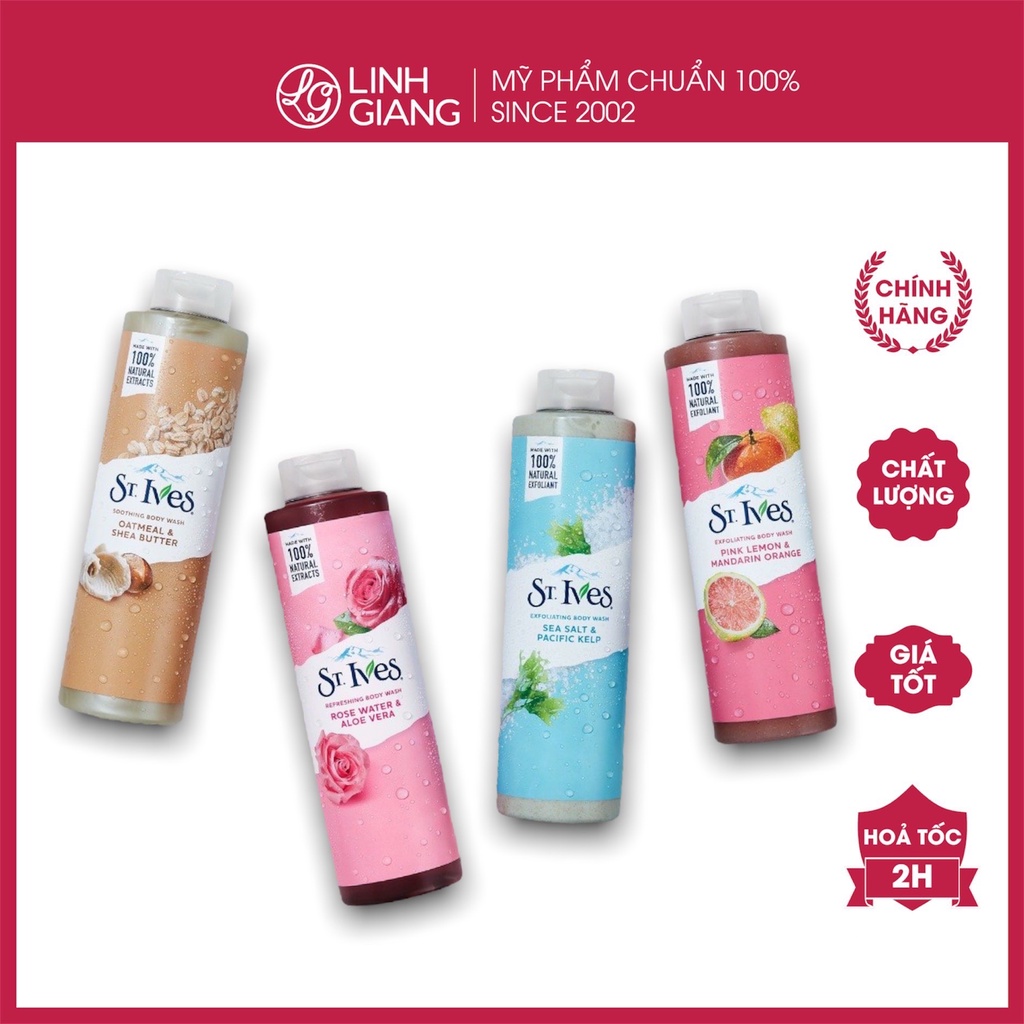 Sữa tắm St.Ives 473ml/650ml dạng hạt scrub tẩy da chết, làm sáng da chiết xuất thiên nhiên Linh Giang chính hãng