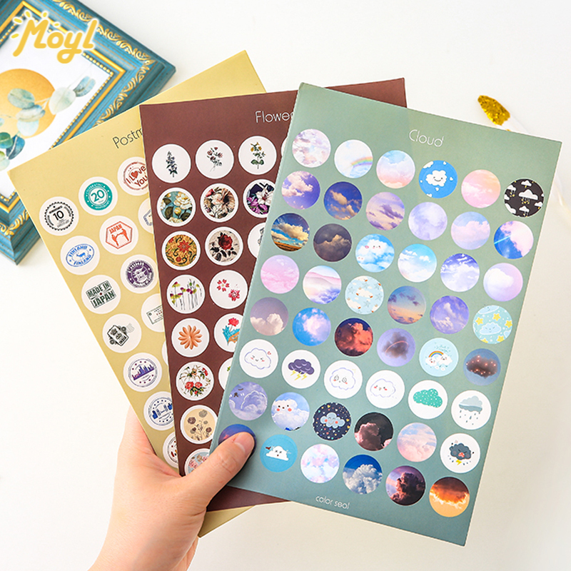 Miếng dán nhãn niêm phong trang trí hình tròn nhiều màu sắc xinh xắn dành cho sổ tay