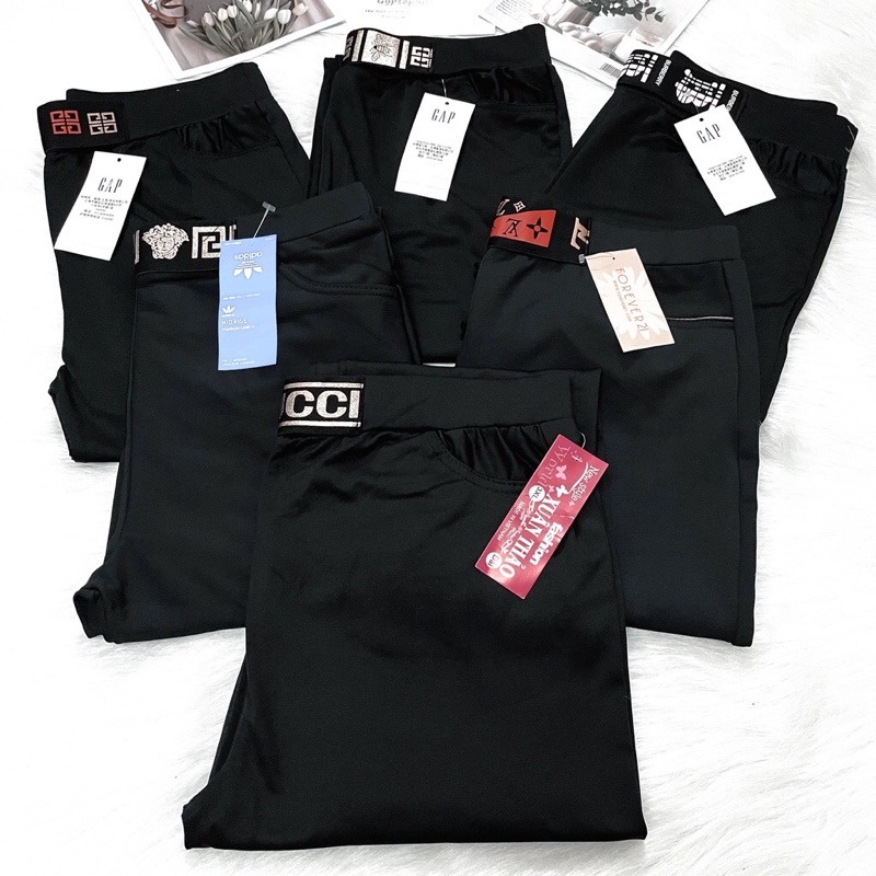 Quần legging thun phối lưng màu đen từ 45 đến 75 kí