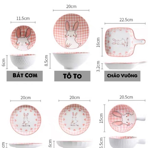 Bát Ăn Cơm, Bộ Chén Dĩa Dễ Thương Thỏ Hồng Bát Đĩa Sứ Decor Đẹp Cute Cao Cấp Tô Ăn Mì