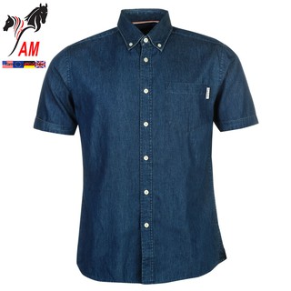 [100% Cotton] Áo Sơ Mi Nam Ngắn Tay PIERRE Cardin Short Sleeve Cham Shirt Mens (Mid Blue - Size EU - UK)