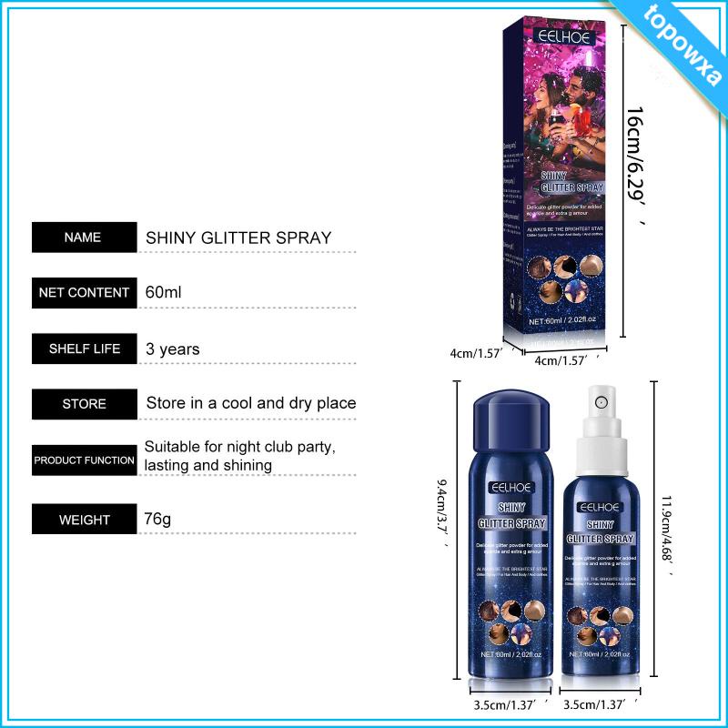 Chai Xịt Kim Tuyến Cơ Thể 60ml 2.02fl.OZ Dạng Xịt Lấp Lánh Chuyên Dụng Trang Trí Tiệc