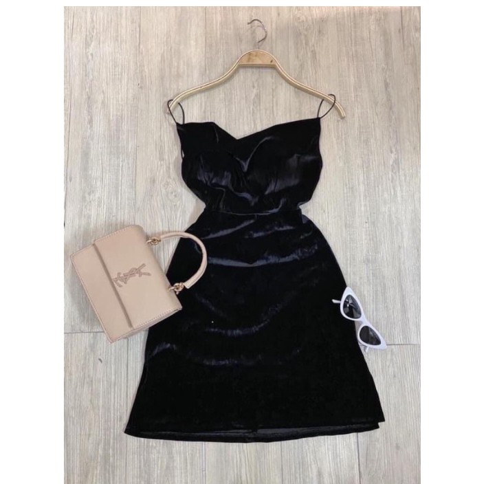 Đầm nhung 2 dây sợi bún D008 | BigBuy360 - bigbuy360.vn