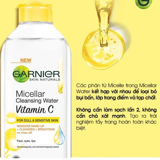 Nước Tẩy Trang Garnier Micellar Water Vitamin C Làm Sáng Da 50ml