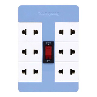 Ổ cắm xoay 90º Điện Quang ĐQ ESK RT 6BW (6 lỗ, màu xanh trắng)