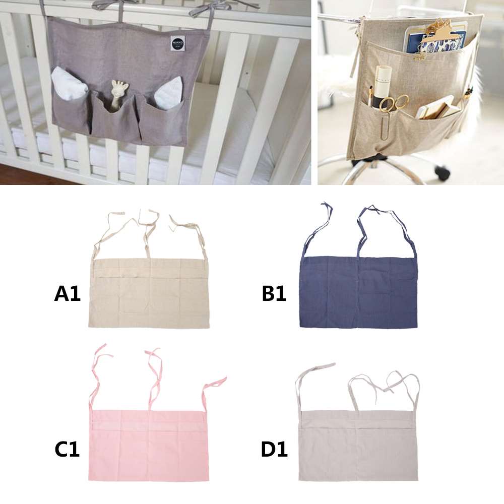 Megamall Bedside Storage Bag, 1pcs Baby Bed Storage Bag Hanging Double Grid Diaper Toy Multifunctional Bag(Khaki)