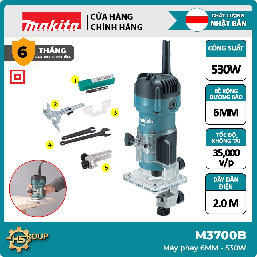 Máy phay gỗ cầm tay Makita M3700B (6MM - 530W) | Makita chính hãng