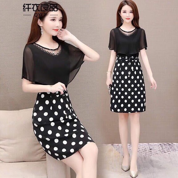 ĐẦM SUÔNG ÔM CHẤM BI CỔ TIM VIỀN REN